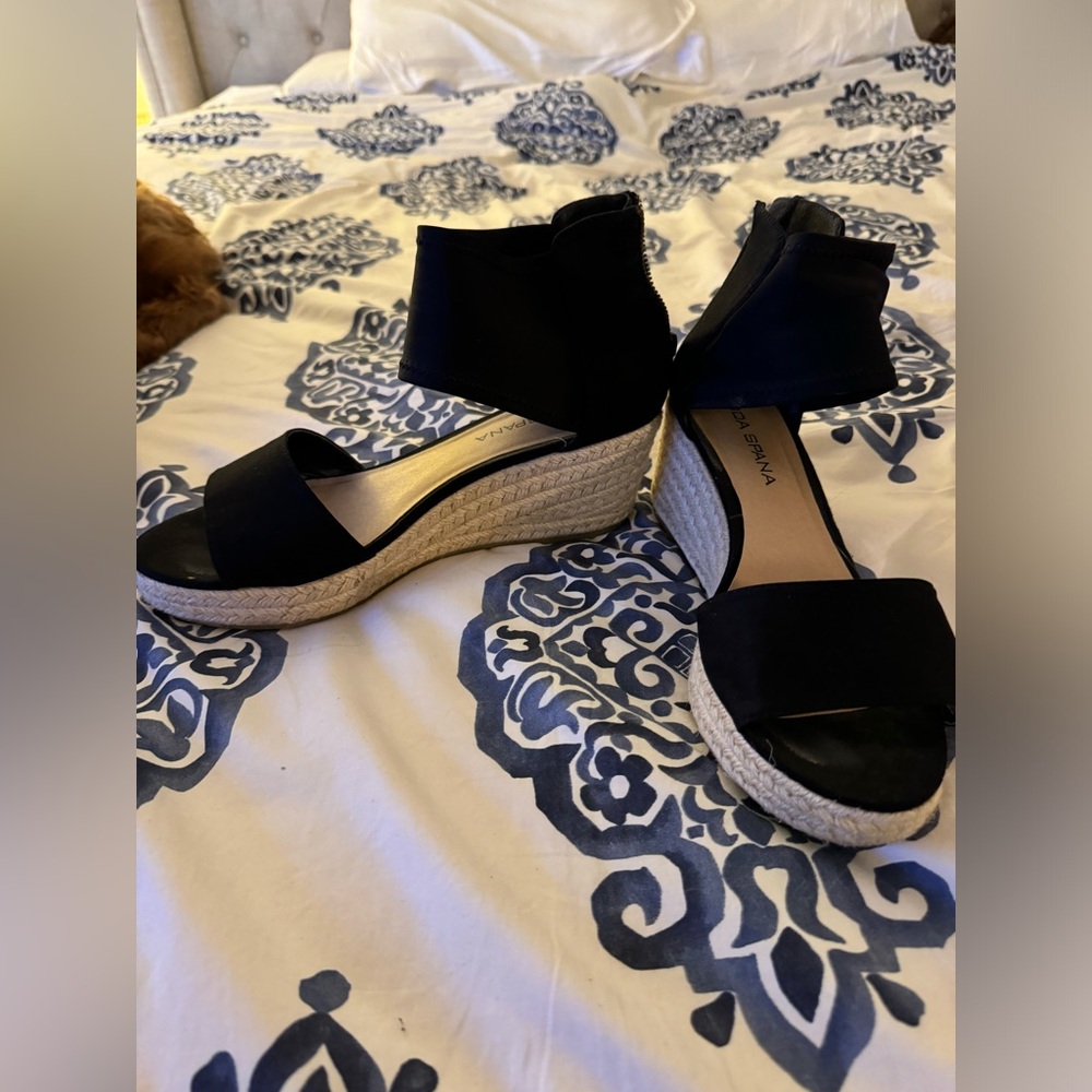 Moda Spana Black Wedge Sandals with Ankle Strap